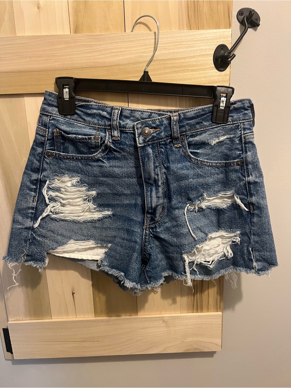 American Eagle Outfitters Distressed Dark Blue Denim Shorts